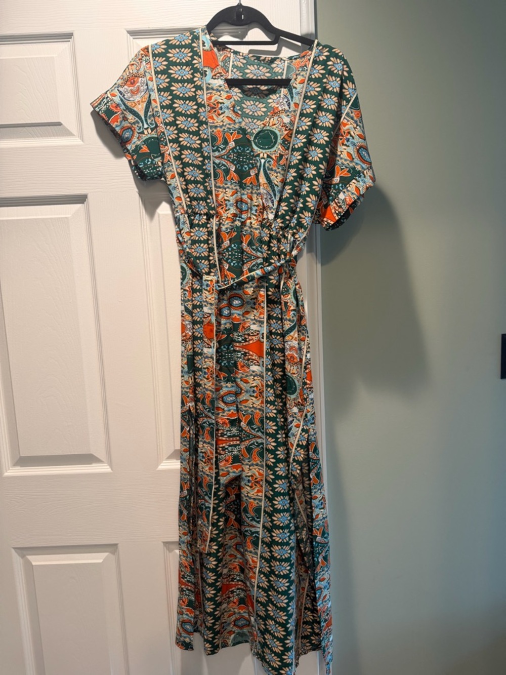 Cupshe Floral Paisley Print Wrap Maxi Dress - Green & Orange